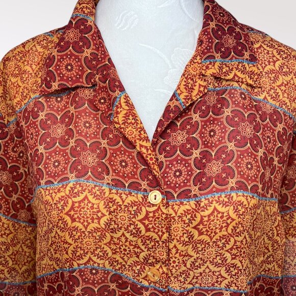 Vintage Impressions Floral Shirt Red Orange Button Down Large - Picture 2 of 8